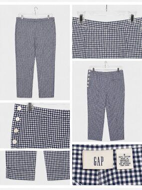 GAP Blue White Gingham Cotton Cropped Pants Size 8